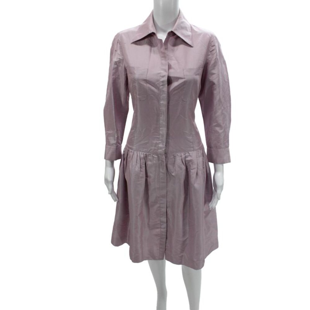 Rickie Freeman Women Shirt Dress Pink Silk Collared 3/4 Sleeve Short Size 8